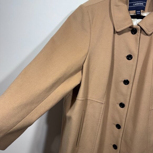 Land's End Women's Camel Wool Blend Car Coat Jacket Size 26W Office Preppy - Picture 3 of 8